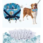 KUDES Dog Cooling Collar Harness with Recyclable Ice Packs, Pet Adjustable Ice Chill Out Bandana Collar Neck Cooler Wrap for Small Medium Large Dogs Summer (M(for Medium and Large Dogs), Blue Dogs)