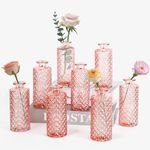 Anquephd Mini Bud Vases As Wedding Centerpieces for Tables,Clear Bud Vases for Flowers,Small Flower Vases Suitable for Birthday Party,Anniversary,Wedding Reception,Baby Shower (Pink, 8PCS)