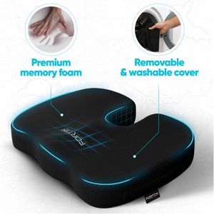 FORTEM Memory Foam Office Chair Cushion – Non-Slip XL Seat Pad, Washable Cover