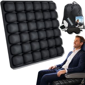 Upgrade Airplane Seat Cushion with No External Air Pump, Press-Type Air Inflatable Cushion,Adjustable 3D Air Cell Support for Long Flights, Portable Adjustable Air Seat Cushion with Non-Skid Bottom