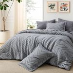 Bedsure Queen Comforter Set - 7 Pieces Folding Crease Jacquard Comforter Bedding Set, Bed in a Bag with Comforter, Flat Sheet, Fitted Sheet, Pillowcases & Shams, Grey