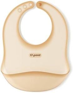 thyseed Ultra Thin & Light Waterproof Silicone Bibs for Babies Eating Toddler Feeding Silicon Food Catcher with Large Pouch