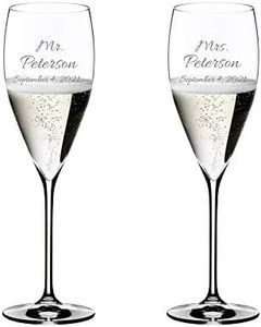 Riedel Personalized Vinum Vintage Champagne Glass Pair, Set of 2 Custom Engraved Crystal Champagne Flutes for Franciacorta, Champagne, Cava, Sekt, Sparkling Wine, Prosecco