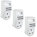 MASS DYNAMIC Digital Timer Plug Switch 12 / 24 Hour 7 Day Socket Programmable Mains LCD Display UK 3 Pin Wall Plug In Electronic AM / PM 12hr / 24hr Time Clock Energy Saver Power Controller Home Security (3 Pack)