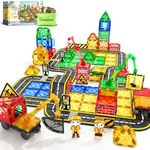 100 PCS Magnetic Tiles Road Set with 3 Cranes & 2 Cars - Magnetic Blocks City Construction Building Toys for 3+ Year Old Boys Girls Ideal Preschool Learning Outdoor Toys Creative Toddler Kids Toys