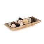 Hanobe Decorative Wood Dough Bowl: Long Wooden Centerpiece Table Decorations Natural Candle Holder Tray Decor Rustic Unfinished Trough Centerpieces for Dining Room Kitchen, Burnt