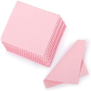 SEVENWELL 50pcs Jewelry Cleaning Cloth Pink Polishing Cloth for Sterling Silver Gold Platinum Small Polish Cloth 8x8cm