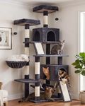Gitelsnour Cat Tree, 71'' (180cm) Cat Tower for Indoor Cats Large Adult, Multi-Level Cat Tree Tower with 2 Scratching Boards/Posts, 2 Plush Perches, 2 Cat Condos, Hammock, Dark Gray GCT032G