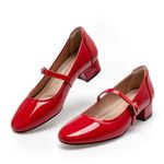 hingswink Mary Jane Shoes Women White Low Heels Dress Shoes Pumps for Women Dressy Low Heel 2 Inch Chunky Heel Mary Janes Pumps with Adjustable Ankle Strap for Women Dressy Casual, Red8