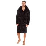 Metzuyan Mens Dressing Gown Fleece Hooded Pockets Regular Big and Tall Black Sizes 3XL