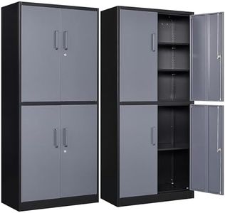 SISESOL Metal Storage Cabinets with Doors and Shelves,71" Metal Garage Storage Cabinet with Lock,Gray Steel Cabinet with Locking Doors,4 Door Lockable Storage Cabinets for Garage,Home,Office