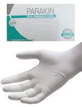 PARAKIN Disposable Latex Non Sterile Examination Hand Gloves Pack of 100, Small Size, Creamy White, Less Powdered, Meets with ASTM standards