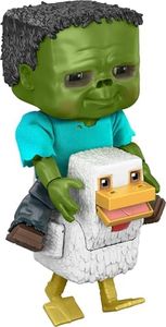 Mattel Minecraft Chicken Jockey Figure with 3 Swappable Baby Zombie Faces with Different Expressions, Inspired by the Movie