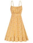 GRACE KARIN Women Elegant Strappy Floral Beach Dress Square Neck Smock Midi Daisy Dress for Summer Yellow Floral M