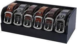 Belt Organizer, 6 Compartments Belt Organizer for Closet and Drawer, Bamboo Display Case for Tie and Belt, Belt Storage Organizer for Men Women (Black)