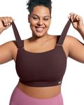 VFUS Women's Sports Bra Wirefree Adjustable Medium-High Support Everyday Wear for Large Bust Plus Size with Removable Pads (Small, Nut Brown)