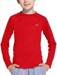 Willit Boy's UPF 50+ Sun Protection Shirt Long Sleeve Rash Guard Swim Shirts Youth SPF Fishing Quick Dry Shirt Red L