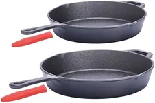 Bruntmor Cast Iron Skillets Set - 10-Inch and 12-Inch Skillets with 2 Silicone Handle Cover - Iron Pan - Versatile Kitchen Cookware for Indoor and Outdoor Cooking - Set of 2