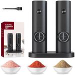 Pepper Grinder, Electric Salt and Pepper Grinder Set, Pepper Mill, Automatic Salt Grinder with Base, Adjustable Coarseness,Battery Operated, Blue LED Light, 2 Pack