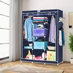 CbeeSo 3-Door Foldable Wardrobe with 8 Racks – Space-Saving Navy Blue Closet Organizer, Portable Storage for Clothes & Accessories