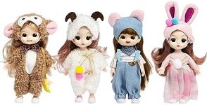 ONEST 4 Sets 6 Inch Dolls Cute Girl Dolls Include 4 Pieces Girl Mini Dolls, 4 Sets Handmade Doll Clothes, 4 Pairs of Doll Shoes, Cute Style