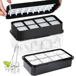 Qoosea Ice Cube Tray with Lid and Bin 2 Trays with 16 Large Silicone Ice Tray with Tong Easy Release Stackble Food Grade PP BPA Free Ice Trays for Freezer Whiskey Cocktail - Black