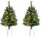 Best Choice Products Set of 2 24.5in Outdoor Scotch Pine Pathway Christmas Trees, Battery Operated Pre-Lit Holiday Décor w/LED Lights