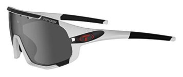 Tifosi Sledge Cycling Sunglasses Men & Women w/Interchange & Photochromic Lens Options- Ideal For Cycling, MTB & Baseball, Matte White (Smoke/Ac Red/Clear Lenses), L-XL