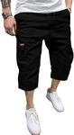 JMIERR Mens Casual Twill Cargo Shorts Cotton Drawstring Classic Cargo Stretch Short Below Knee 13 Inches with 6 Pockets for Men, US34(M) A Black