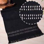 D'Moksha Homes Black Table Runner 14 x 108 Inch - Handmade Hemstitch Boho Table Runner - Faux Linen Table Runner - Wrinkle Resistant, Machine Washable - 100% Recycled Fabric