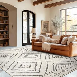 BESTSWEETIE 6x9 Area Rugs Moroccan Rug 6x9 Rugs Farmhouse Rug Machine Washable Rugs Non-Slip Low Pile Ultra Soft Faux Wool for Living Room Bedroom Indoor Blackwhite