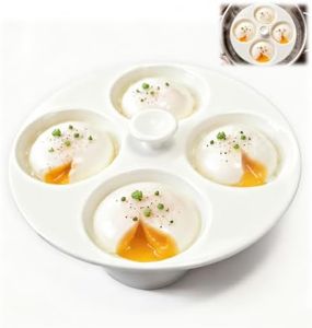 Ceramic Egg Poacher, 4-Cup Egg Poacher Pan Nonstick for Perfect Poached Eggs, Poached Egg Cooker Compatible with Most Pots, Stovetop Cooking, Easy-Clean Egg Cooker Poacher for Perfect Poached Eggs