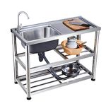 YZJJ Single Bowl Kitchen Sinks,Outdoor Free Standing Sink, Commercial Restaurant Kitchen Bar Sink,With Cutting Board, Utility prep station Sink, Laundry Tub, Free Standing Stainless-Steel (Color : A)