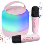 Mini Karaoke Machine with 2 Microphones and BT Speakers, 5 Fantasy Light Effects and 4 Magical Sound Effects, Portable Karaoke Machine for Girls/Boys, Ideal Birthday Holiday Party Gift (Pink)