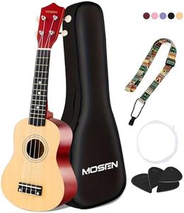 MOSEN 21" Ukulele for Beginners, Soprano Ukuleles Beginner Kit, Mini Guitar Travel Bundle with Gig Bag Strap Picks Nylon Strings Solid Wood Uke Gift (Natural Wood)