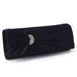 Damara Womens Pleated Satin Moon Shape Crystal Clutch Evening Bag, Black