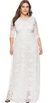 FEOYA Women's Elegant Floral Lace Maxi Dress Evening Wedding Bridesmaid Dress White