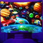 Aidatain Outer Space Planet Tapestry Space UV Reactive Blacklight Solar System Galaxy 60"40" Wall Hanging Tapestries Flannel For Mens Living Room Bedroom Poster YGTRLAT48