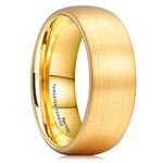 King Will Dome 8mm Tungsten Carbide Ring for Men Women 14K Gold Dome Matte Brushed Wedding Band Comfort Fit 13