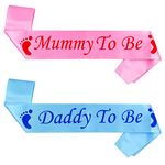 2PCS Mummy To Be Sash Pink Daddy To Be Sash Blue Mummy and Daddy To Be Sash Mum To Be Sash Baby Shower Sash Dad To Be Sash Party Decoration Supplies Baby Shower Sashes for Mum Family