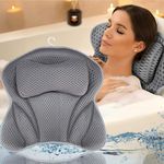 Bath Pillow 4D Luxury Bath Spa Pillow Neck and Back Support, Bathtub Headrest Cushion Pillow Non-Slip with Suction Cups (A)