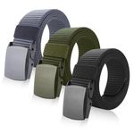 SKHAOVS 3 Pack Men Tactical Belt with Plastic Buckle, Black/Grey/Green Nylon Canvas Belt for Men/Women, Adjustable Fabric Belt, Military Work Belt, Length 130 cm, Width Approx. 3.8 cm (3 Color)