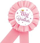 Big Brother Tinplate Badge Pin, Brother To Be Button Pin for Boy, Pink Rosette Crown Big Brother Award Ribbon Pin, Boy Birthday Party Decoration, Plastic, no gemstone