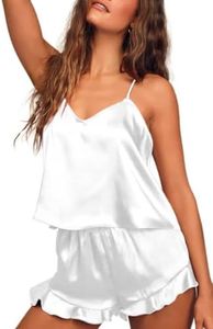Ekouaer Pigiama Donna Estivo Corto Pigiama Set Corta Scollo a V e Maniche Corte 2 Pezzi Casual da Casa Morbido e Confortevole Pigiami Donna,Bianco,M