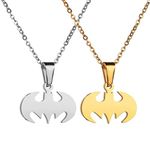 Houpotao 2 Pieces Bat Pendant Necklaces Set Stainless Steel Hypoallergenic Superhero Jewelry for Bat Fans (Silver+Gold