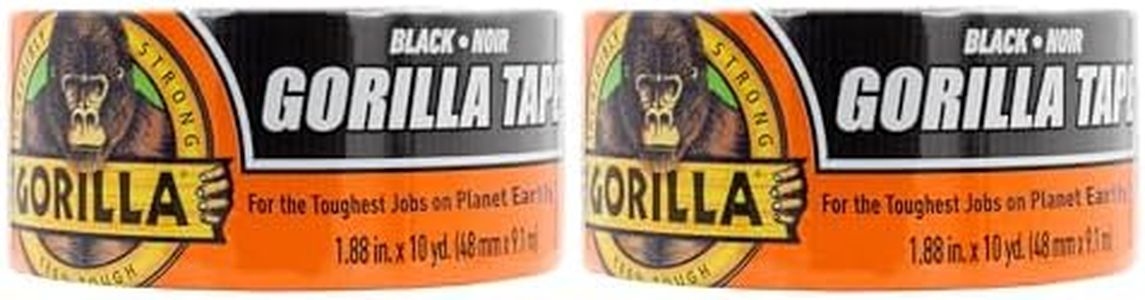 Gorilla Black Duct Tape, 1.88" x 12 yd, Black, (Pack of 2)