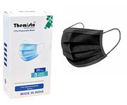 THEMISTO 50 Pcs 3 Ply Black Protective Face Mask, Certified, Melt Blown - Smms Layer Fabric, Bfe >99% & Pfe >99% | Disposable, Anti-Microbial, Reusable Masks With Adjustable Nose Pin, Unisex