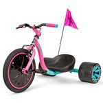 Madd Gear Drift Trike - Strong Steel Frame Tricycle - Adjustable Seat Black Green Machine for 5 Yrs + Pink