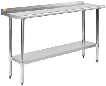 Treshin Stainless Steel Table 18" X 60", Commercial Heavy Duty Prep & Work Table with Undershelf and Backsplash for Kitchen, Restaurant, Home, Hotel