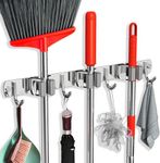 Chillyfit Stainless Steel Broom Holder Wall Mounted, Mop Holder For Wall, Broom Stick Holder Wall Mounted Stand, Storage Broomstick Brush Mount Organizer With Hanger Hooks Upgraded